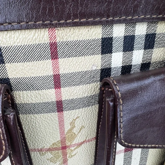 Burberry Nova Check Tote Bag Vintage House Check Canvas Leather Shoulder Bag - Picture 9 of 15